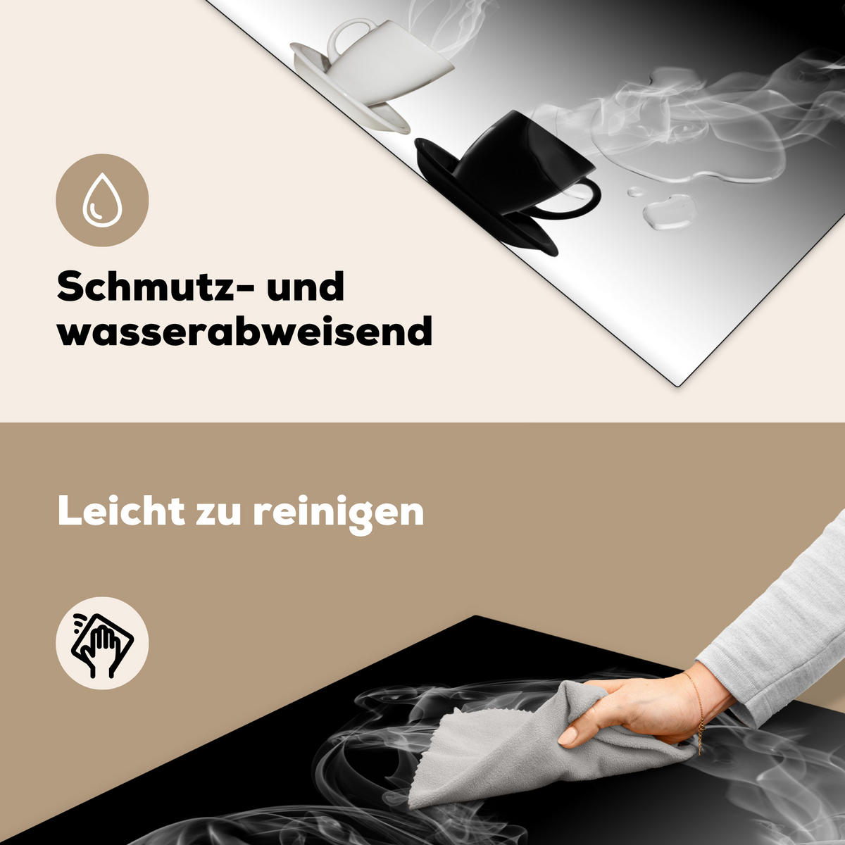 HERDABDECKPLATTE Kaffee - Herz - Schwarz und weiß - Tassen Induktionsmatte 78x78 cm - Weiß, Kunststoff (78/78/0.2cm) - MuchoWow