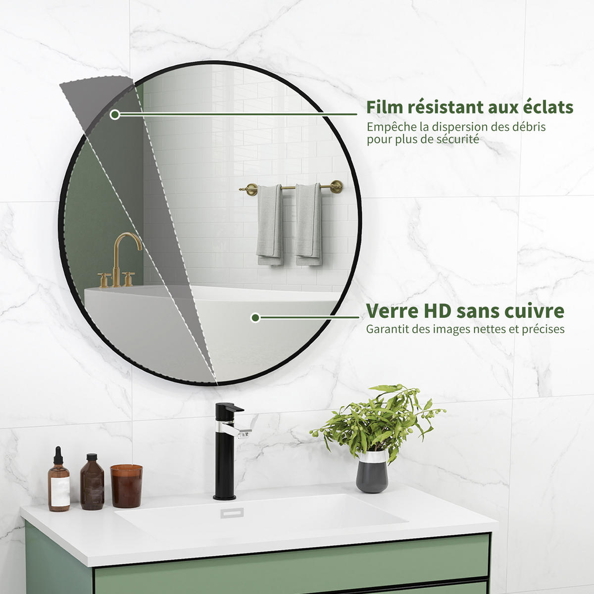 BADEZIMMERSPIEGEL DE-15162 Ø 70 cm Schwarz - Schwarz, Glas (2.5/70/70cm) - ComfortXL
