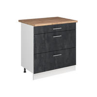 KÜCHENUNTERSCHRANK R-Line, Schwarz Beton/Weiß, 80 cm mit 3 Schubladen Arbeitsplatte Goldkraft Eiche - Schwarz/Weiß, Holzwerkstoff (80/81.6/60cm) - Vicco