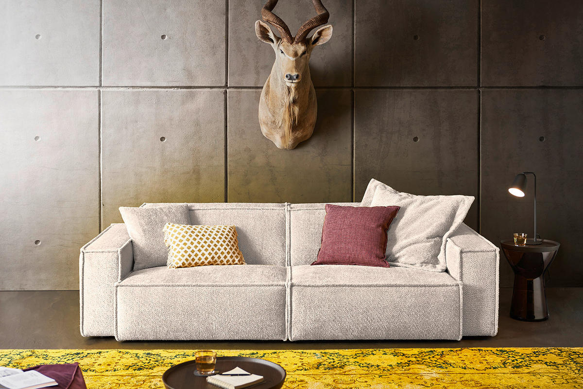 SOFA SAMU Weiß Webstoff - Schwarz/Weiß, Kunststoff/Textil (256/72/106cm) - KAWOLA