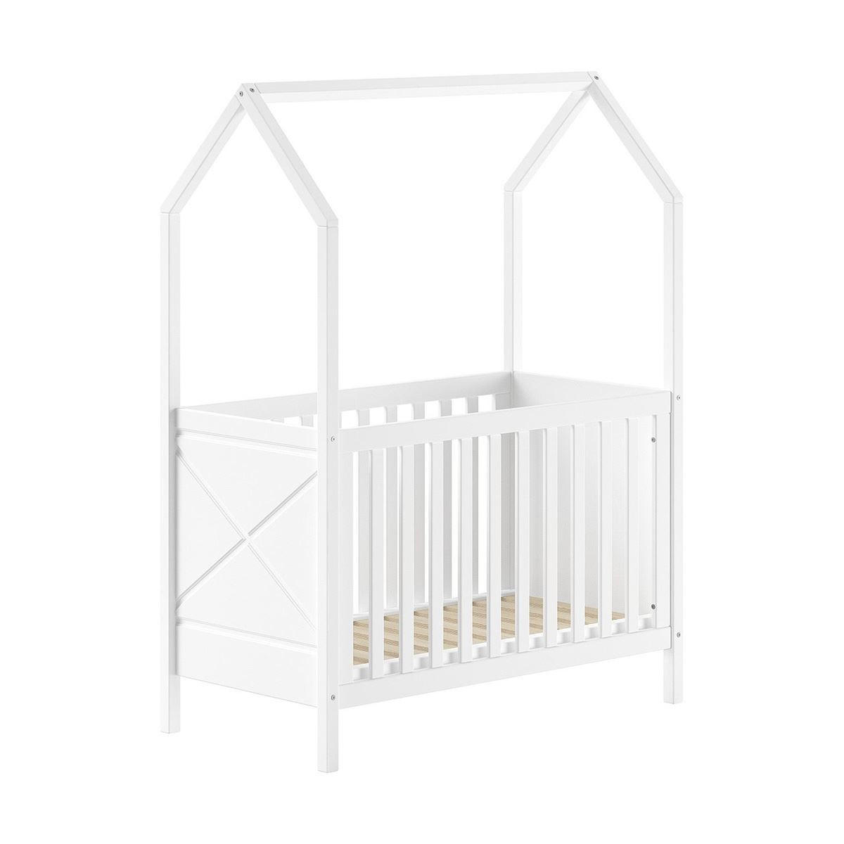 BABYBETT mit Dach Karyl 3-fach höhenverstellbar Kiefer massiv weiß - Kieferfarben, Holz (60/120cm) - 58aufmkessel