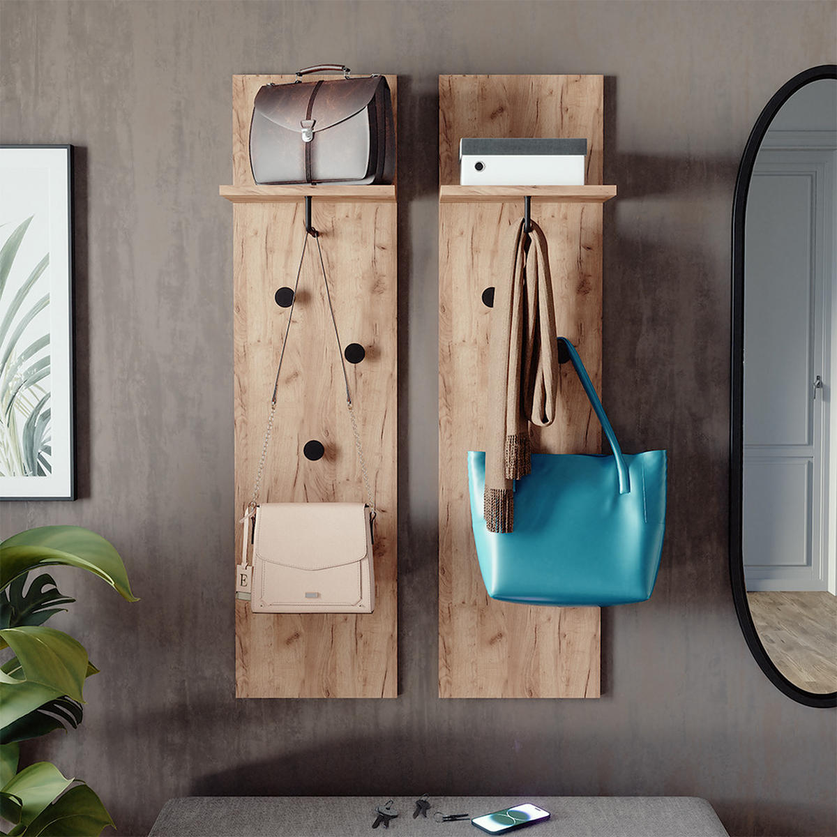 VĚŠÁK NA KABÁTY Siri Zlatý mocný dub - medově dubová, kompozitní dřevo (36/135/21.6cm) - Vicco