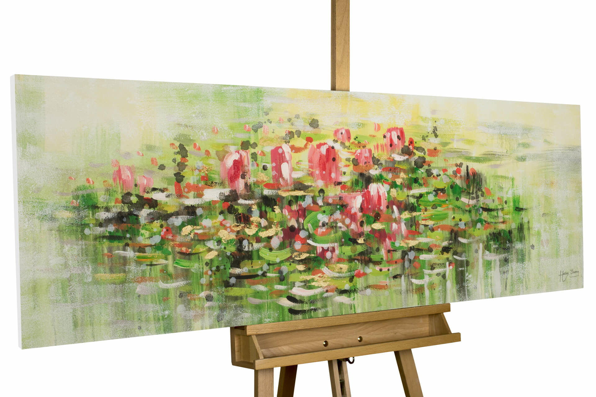ACRYLBILD HANDGEMALT 150/50 cm - Rot/Grün, Holz/Textil (1.97/50cm) - KUNSTLOFT