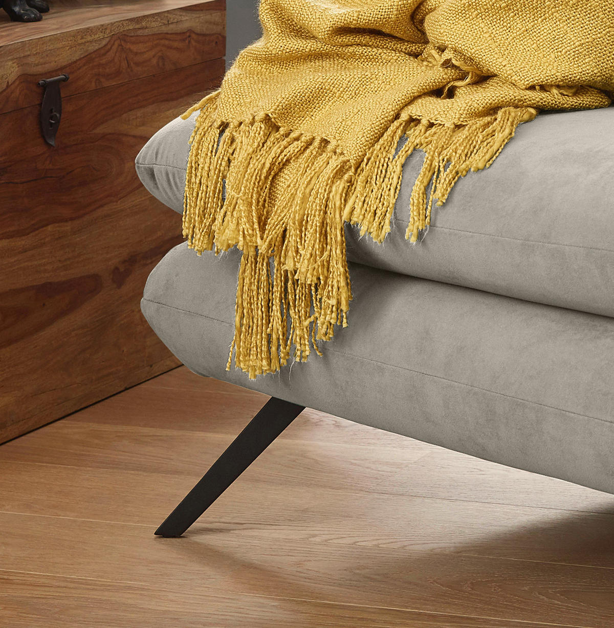 LONGSEAT CHAMRE Silber Webstoff - Silberfarben/Schwarz, Textil (130/95/160cm) - KAWOLA