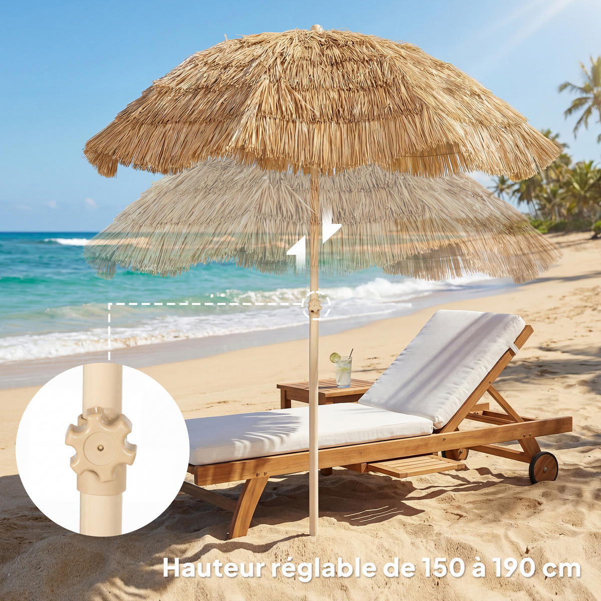 STRANDSCHIRM Kaki Ø 185 cm - Taupe, Metall (185/185cm) - PANGIVO