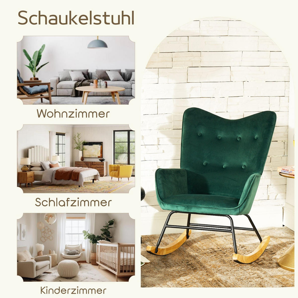 SCHAUKELSESSEL Samt Grün - Dunkelgrün/Eichefarben, Holz/Textil (61/85/81cm) - Urban Meuble