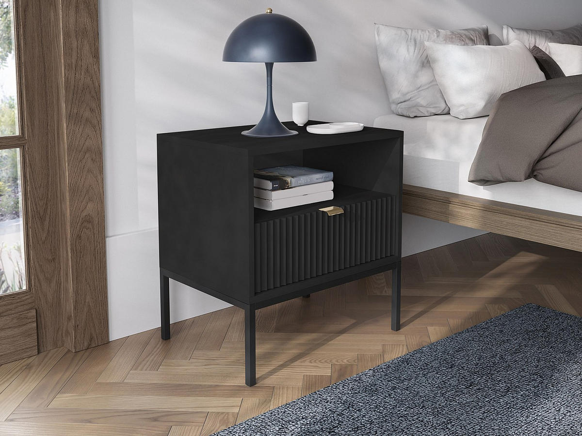 NACHTTISCH mit 1 Schublade & 1 Ablage - Schwarz - LIOUBA - Schwarz, Holz (54/56/39cm) - Pascal Morabito