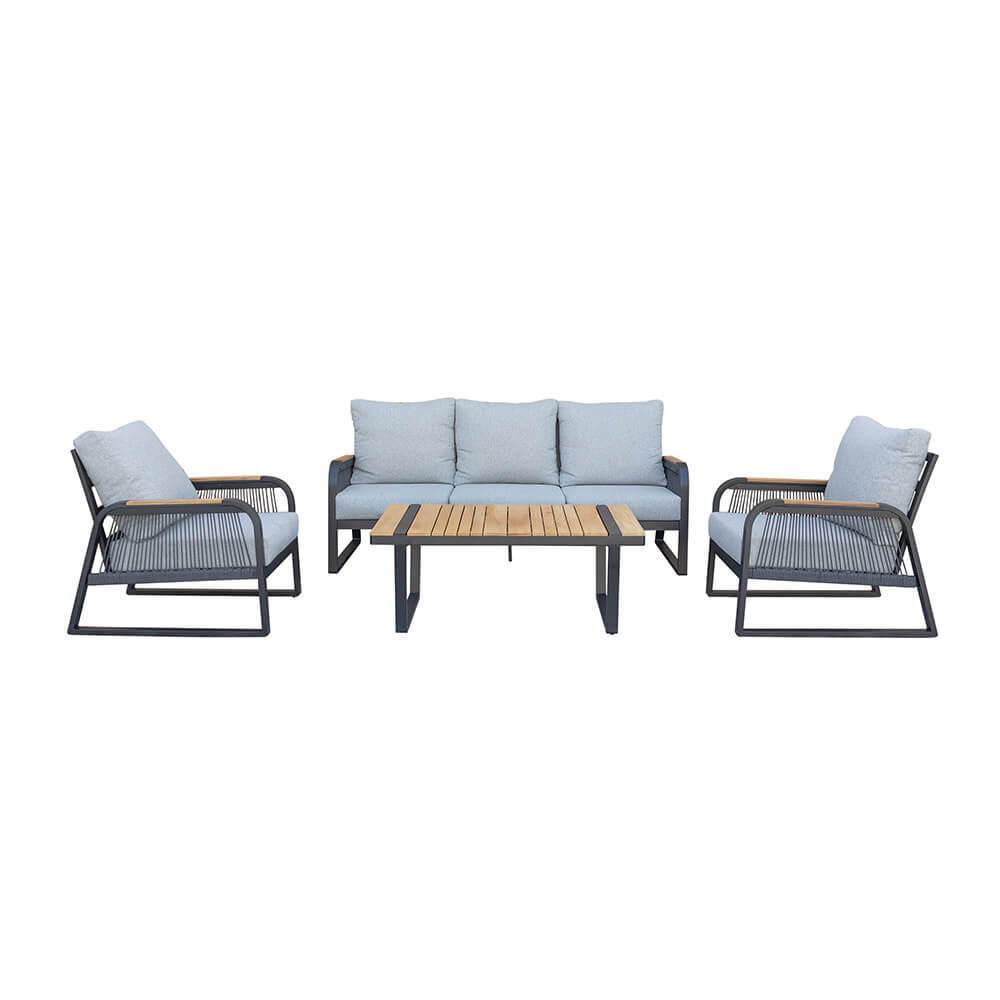 GARTENLOUNGE Aluminium MARABA - Für 5 Personen - Schwarz, Kunststoff/Metall - Home Deluxe