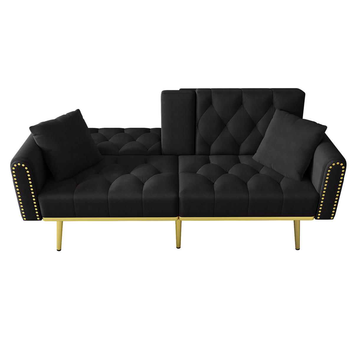 SCHLAFSOFA Samt mit verstellbarer Rückenlehne und Getränkehalter Schwarz 175/80/73,5 cm - Schwarz, Textil (73.5/175/80cm) - Redom