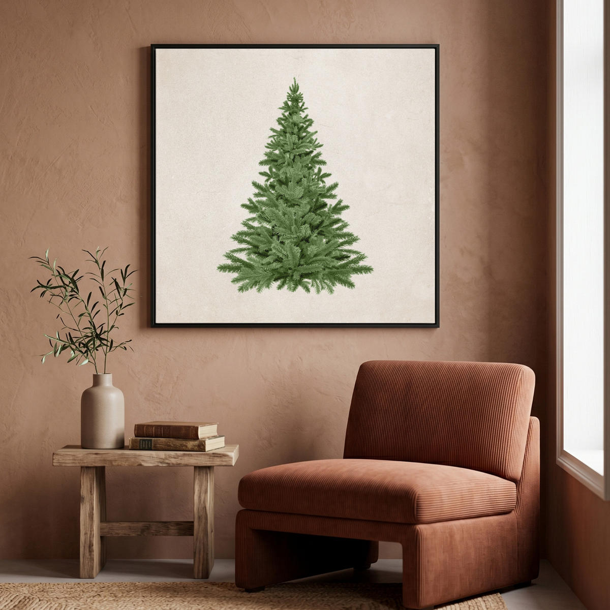 LEINWAND Bilder mit Rahmen - Weihnachtsbaum - Grün - Weihnachten - Feiertage - 90x90 - Olivgrün, Textil (90/90cm) - MuchoWow