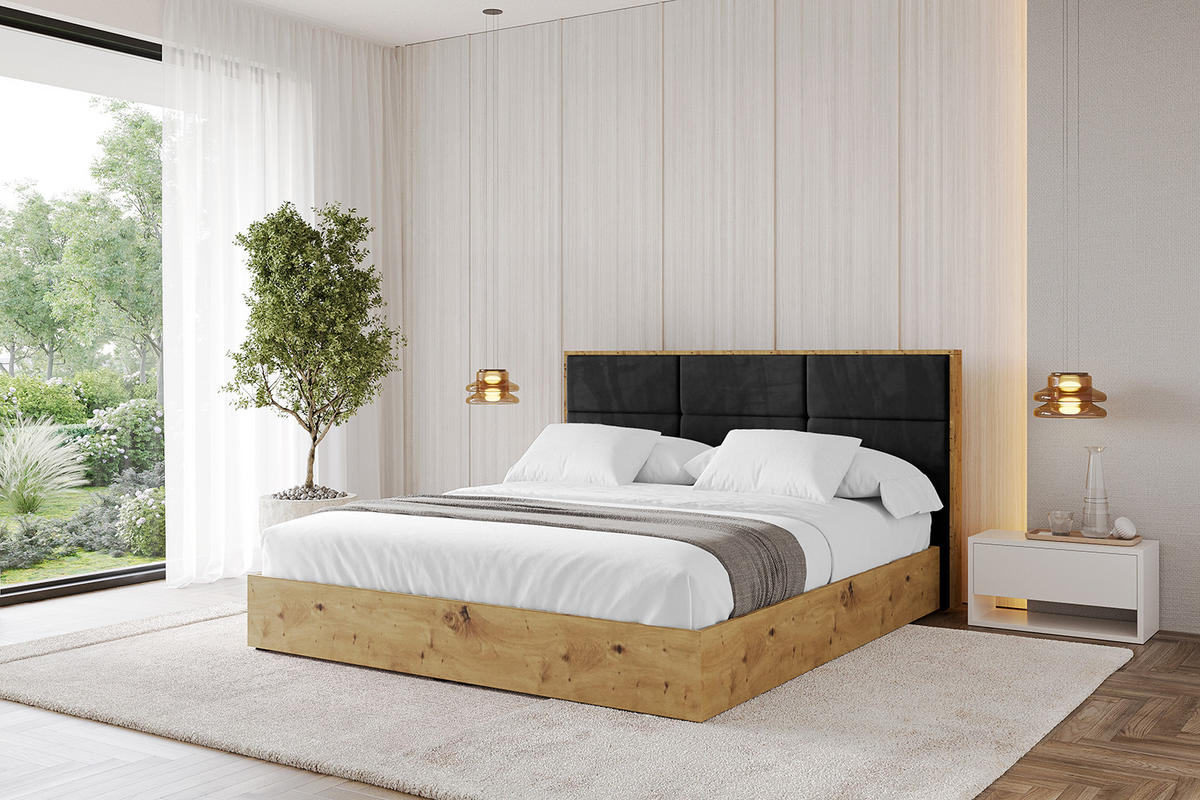 POLSTERBETT mit Bettkasten und Lattenrost, Bett mit Matratze H3/H4 - ENZO1 180x200 Schwarz - Schwarz, Holzwerkstoff/Textil (180/200cm) - ALTDECOR