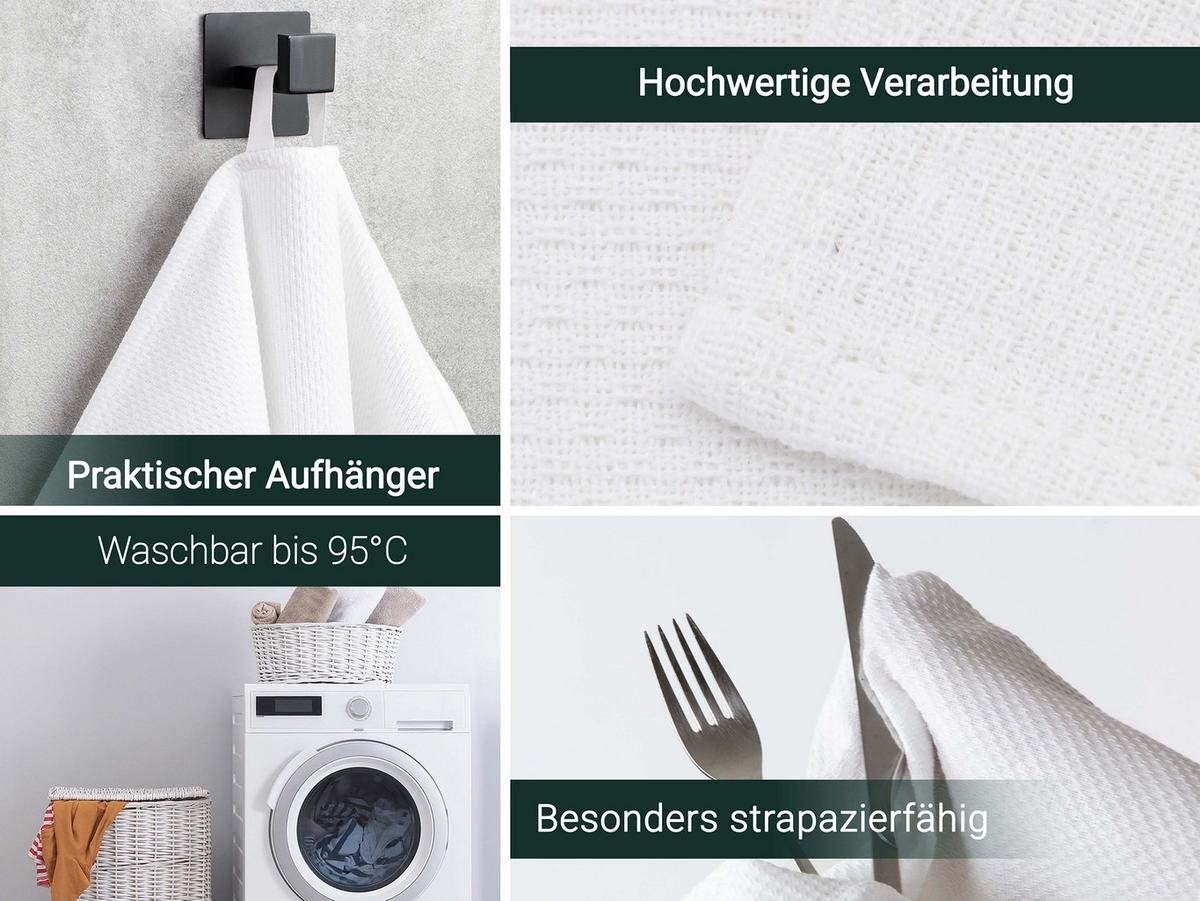 GESCHIRRTÜCHER, 4er-Set, 50x100 cm, 100% Baumwolle, Weiß - Weiß, Textil (50/100cm) - Zollner