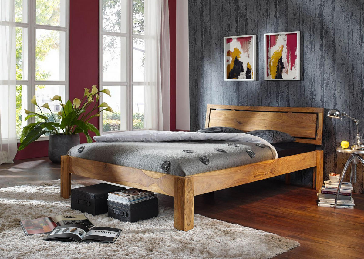 BETT Massivholz Sheesham 200 x 200 x 83 braun NATURE BROWN #523 - Braun, Holz (200/200cm) - Massivmoebel24