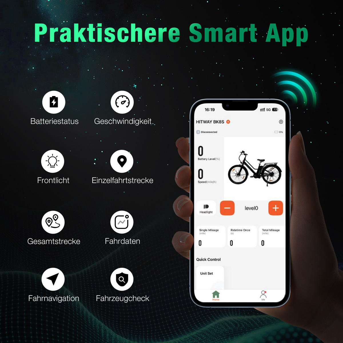 E-BIKE BK8SL 27.5 Zoll mit App 36V 13Ah Akku - Schwarz, Metall (76cm) - HITWAY