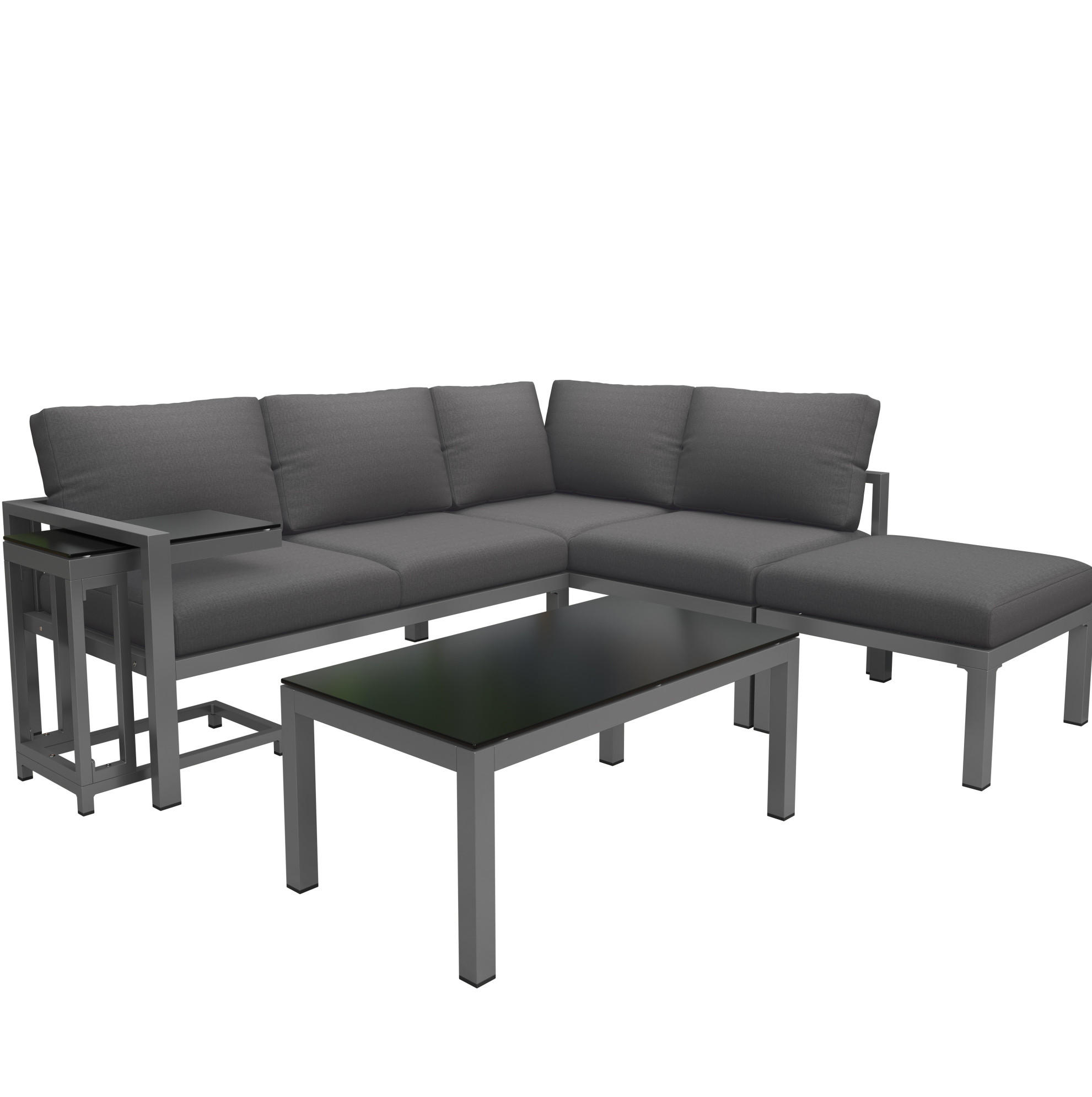 GARTENLOUNGE-SET 115/60/62 cm mit 2 Zweisitzern, Sessel, Tisch und Beistelltisch aus verzinktem Eisen, Grau - Grau, Metall - Redom