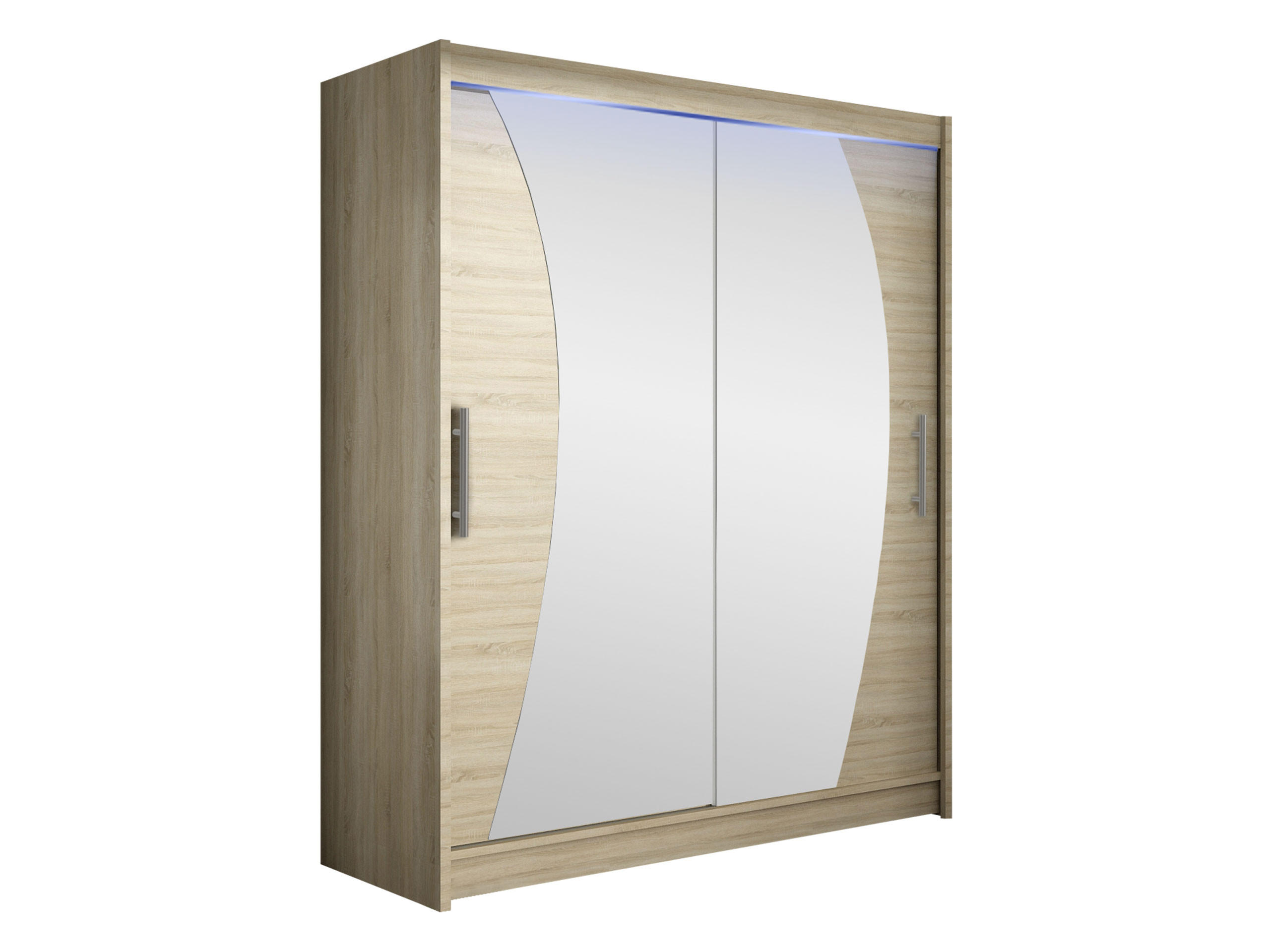 SCHWEBETÜRENSCHRANK Westa X, mit RGB LED Beleuchtung - Silberfarben/Sonoma Eiche, Holzwerkstoff/Metall (150/200/58cm) - MIRJAN24