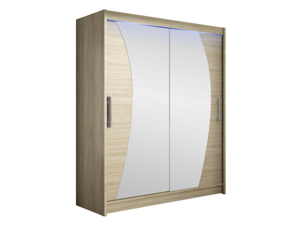 SCHWEBETÜRENSCHRANK Westa X, mit RGB LED Beleuchtung - Silberfarben/Sonoma Eiche, Holzwerkstoff/Metall (150/200/58cm) - MIRJAN24