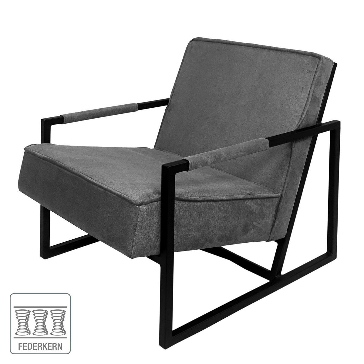 SESSEL - Strukturstoff / Metall - Grau, Textil (66/74/82cm) - home24