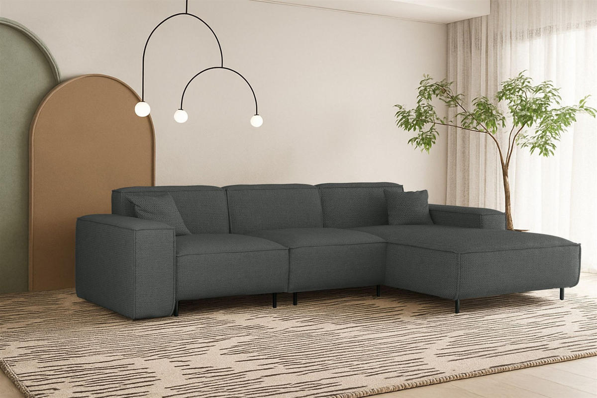 ECKSOFA Gloria In Artico - Anthrazit, Holzwerkstoff/Textil (266/165cm) - Fun Möbel
