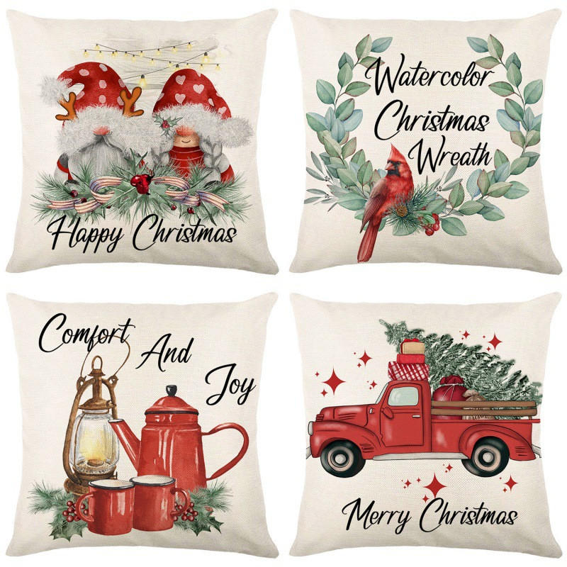 KISSENBEZUG – Weihnachtskissenbezug (Kissenfüllung nicht enthalten) – 45 x 45 cm – Multicolor(vier Stück) - Multicolor, Textil (45/45cm)