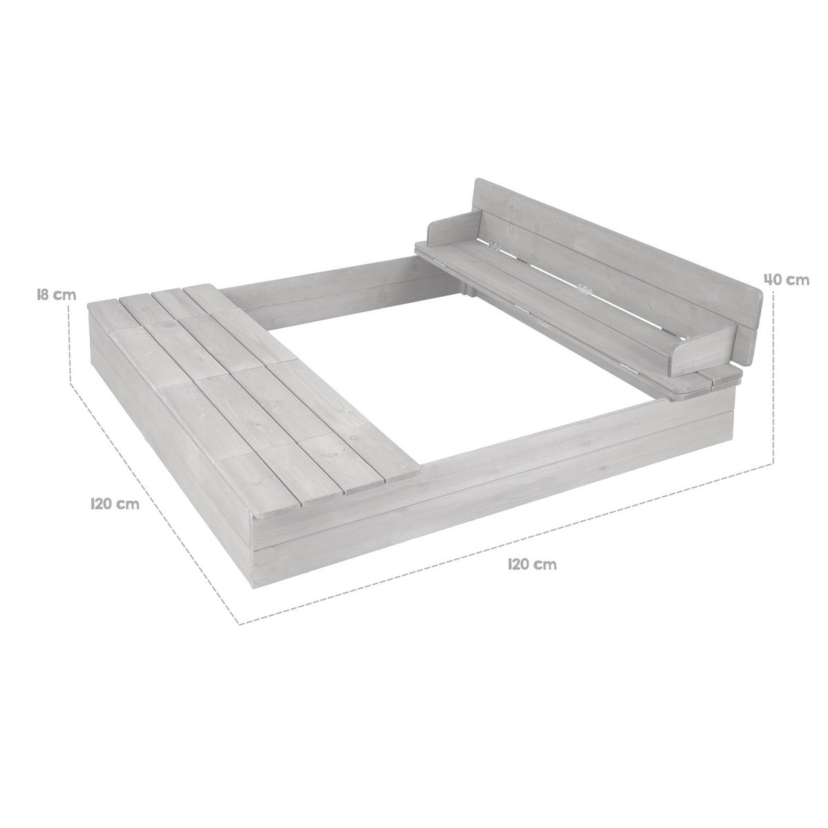 SANDKASTEN aufklappbare Sitzbank + Spielwannen grau - Grau, Holz (120/125/20.5cm) - Roba