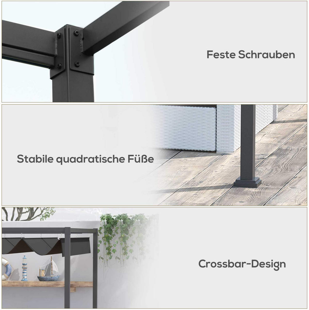 ZAHRADNÍ pergola 298/213/221 cm s posuvnou střechou a UV ochranou, Černá - černá, kov (298/221/213cm) - Redom