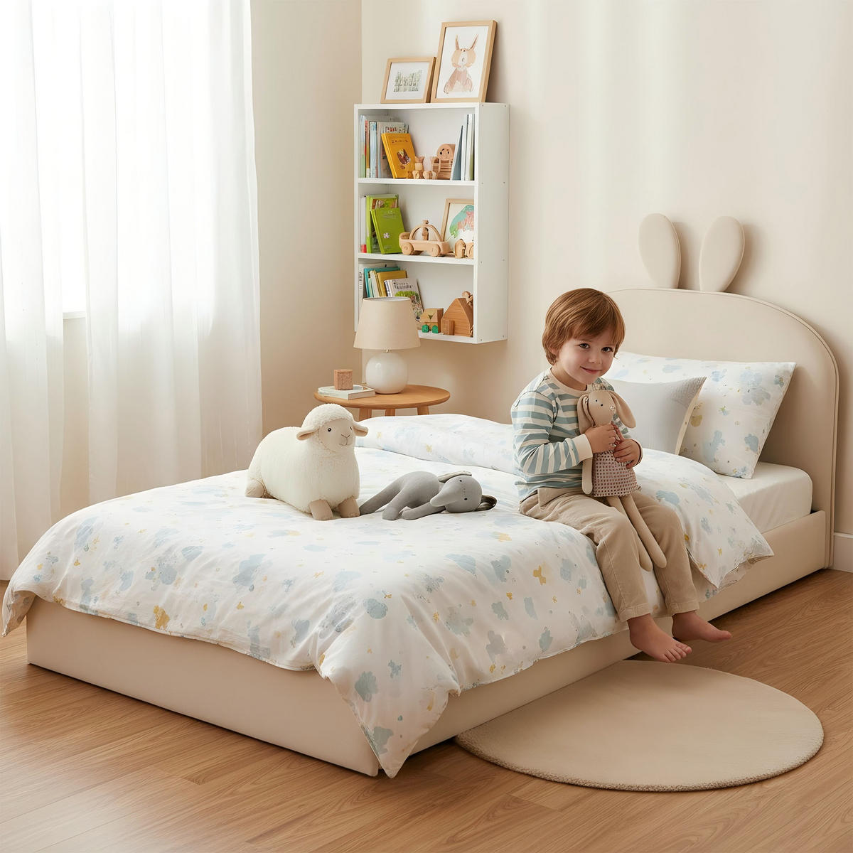 KINDERBETT 90x200 cm Samt beige - Beige, Textil (90/200cm) - LEBENLANG