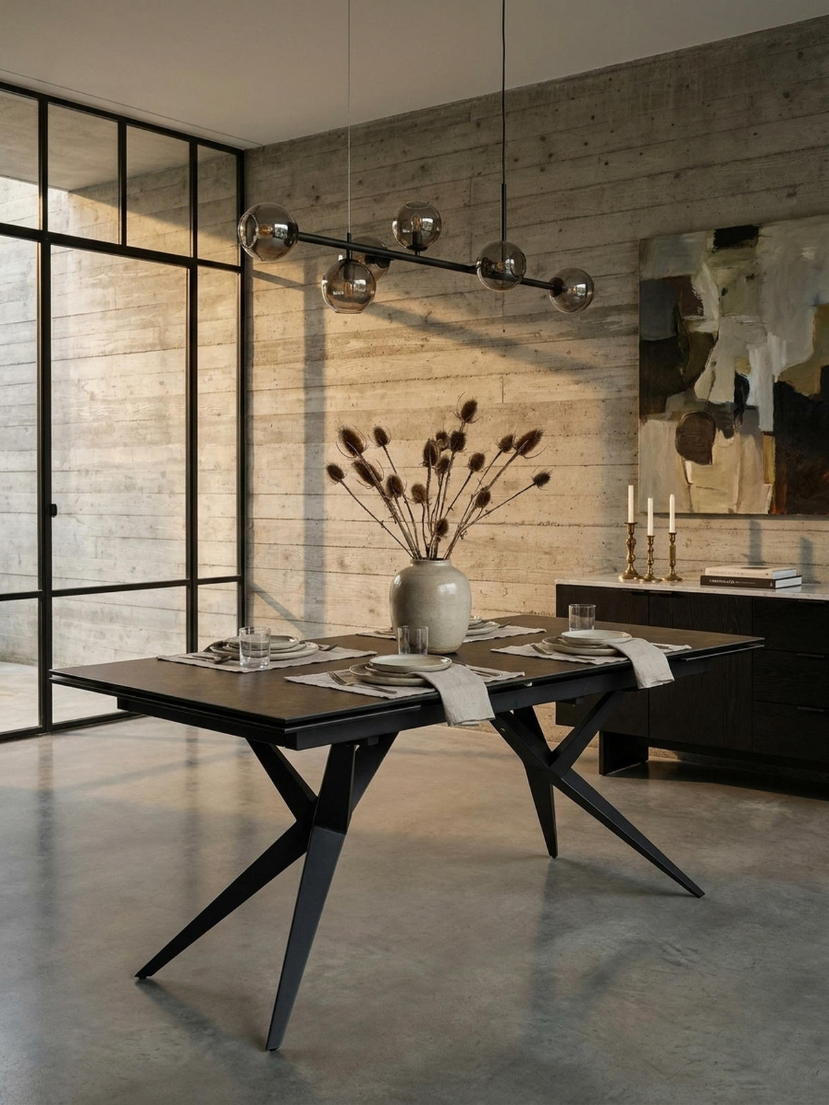 ESSTISCH Ausziehbar Keramik Glas Marmoroptik Groß, Schwarz 180x95x76 cm - Schwarz, Keramik/Metall (95/180/76cm) - KADIMA DESIGN