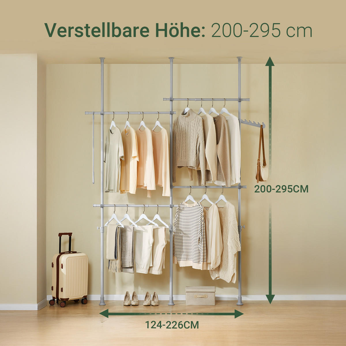 TELESKOP KLEIDERSTÄNDER Hellgrau - Grau, Kunststoff (226/285/3cm) - SoBuy