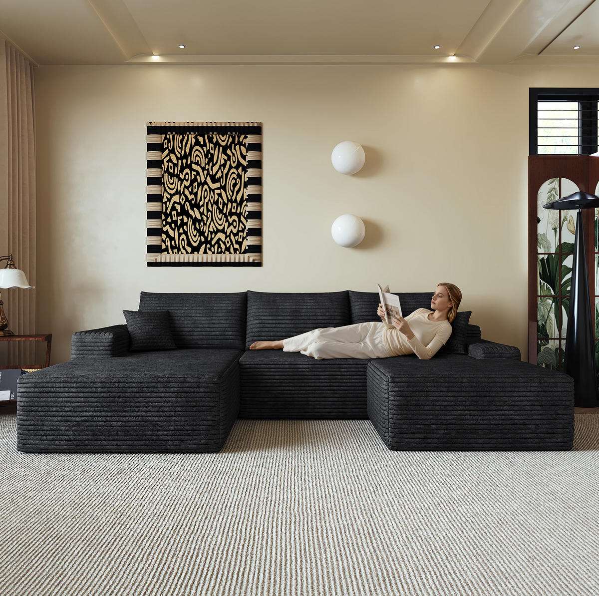 ECKSOFA modular mit Chaiselongue 270 cm Cord Schwarz - Schwarz, Kunststoff (175/83/270cm) - Meubliv