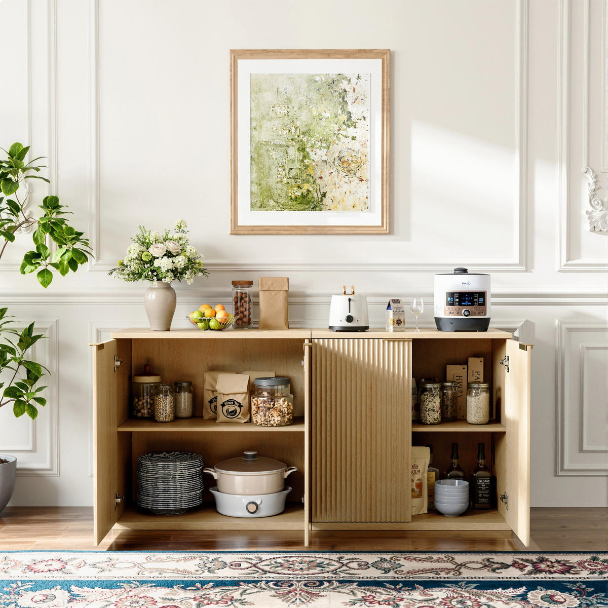 SIDEBOARD in Heller Holzoptik mit Geriffelter Front, Beige - Beige, Holzwerkstoff (40/80cm) - Urban Meuble