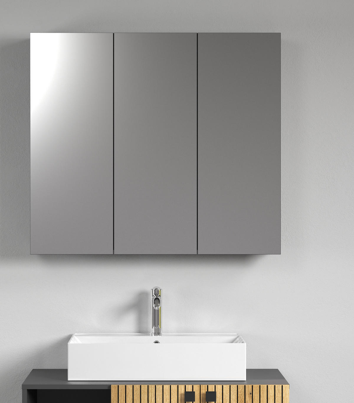 SPIEGELSCHRANK grau 90 cm, Badschrank 3-türig - Klar/Anthrazit, Glas/Holzwerkstoff (90/80/20cm) - Top.Furn