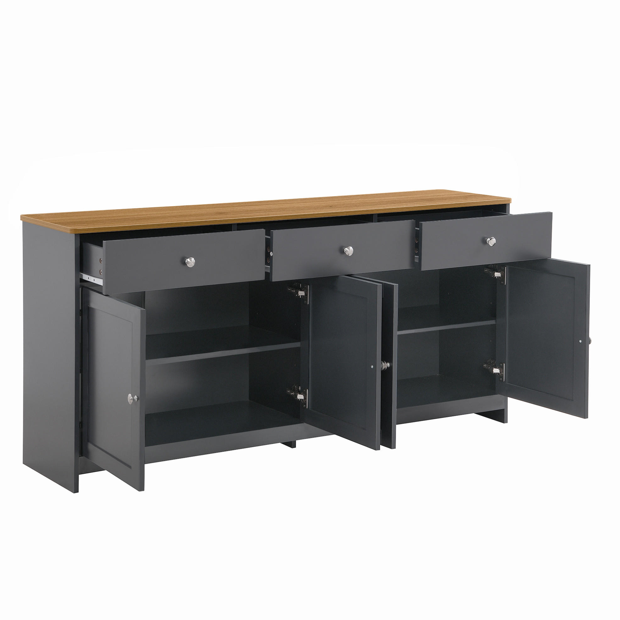 SIDEBOARD 160/37/75 cm grauschwarz aus MDF mit 3 Schubladen - Schwarz, Holzwerkstoff (160/75/37cm) - OKWISH