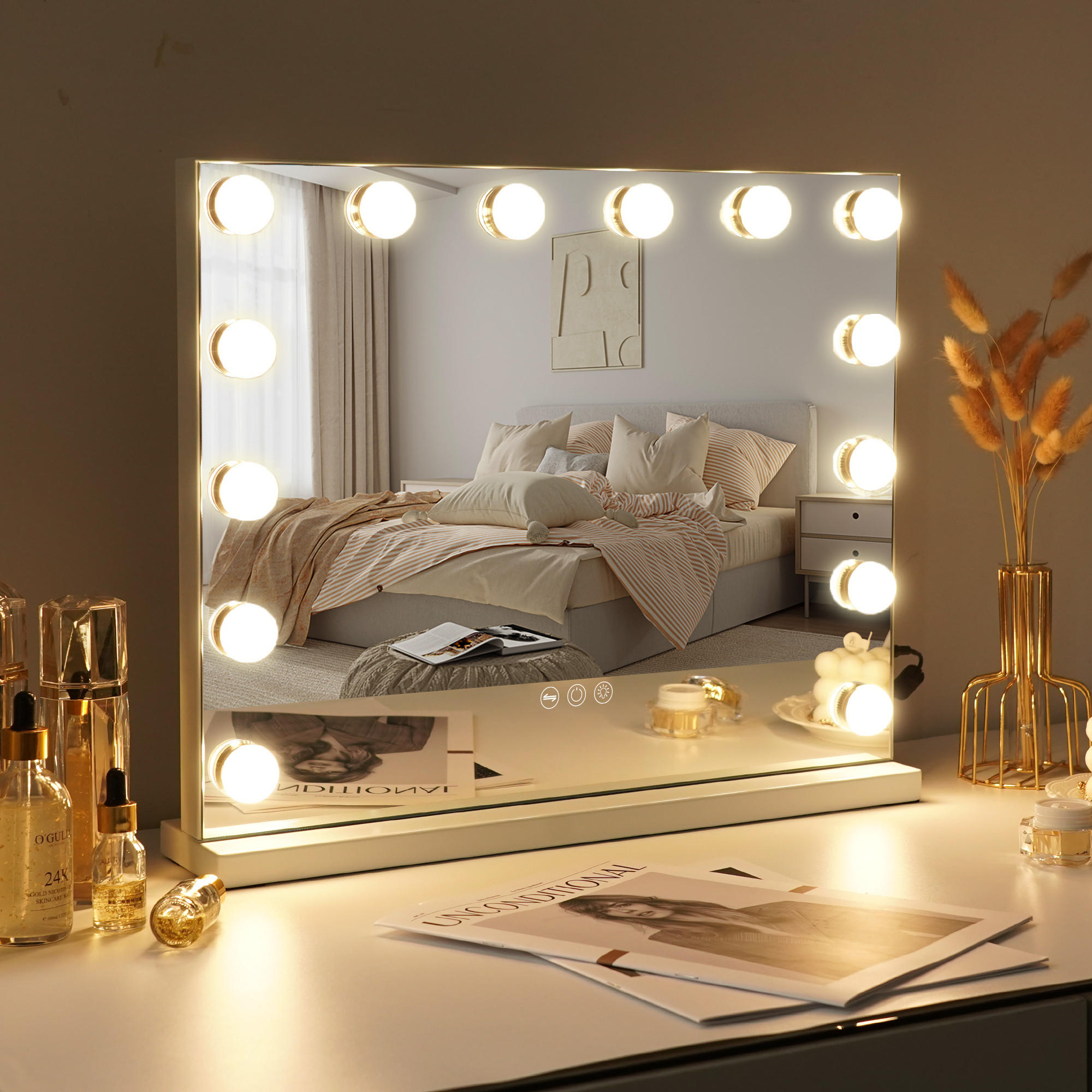 SCHMINKSPIEGEL mit LED-Beleuchtung weiß 50/40 cm - Weiß, Metall (50/40/3cm) - VANITII