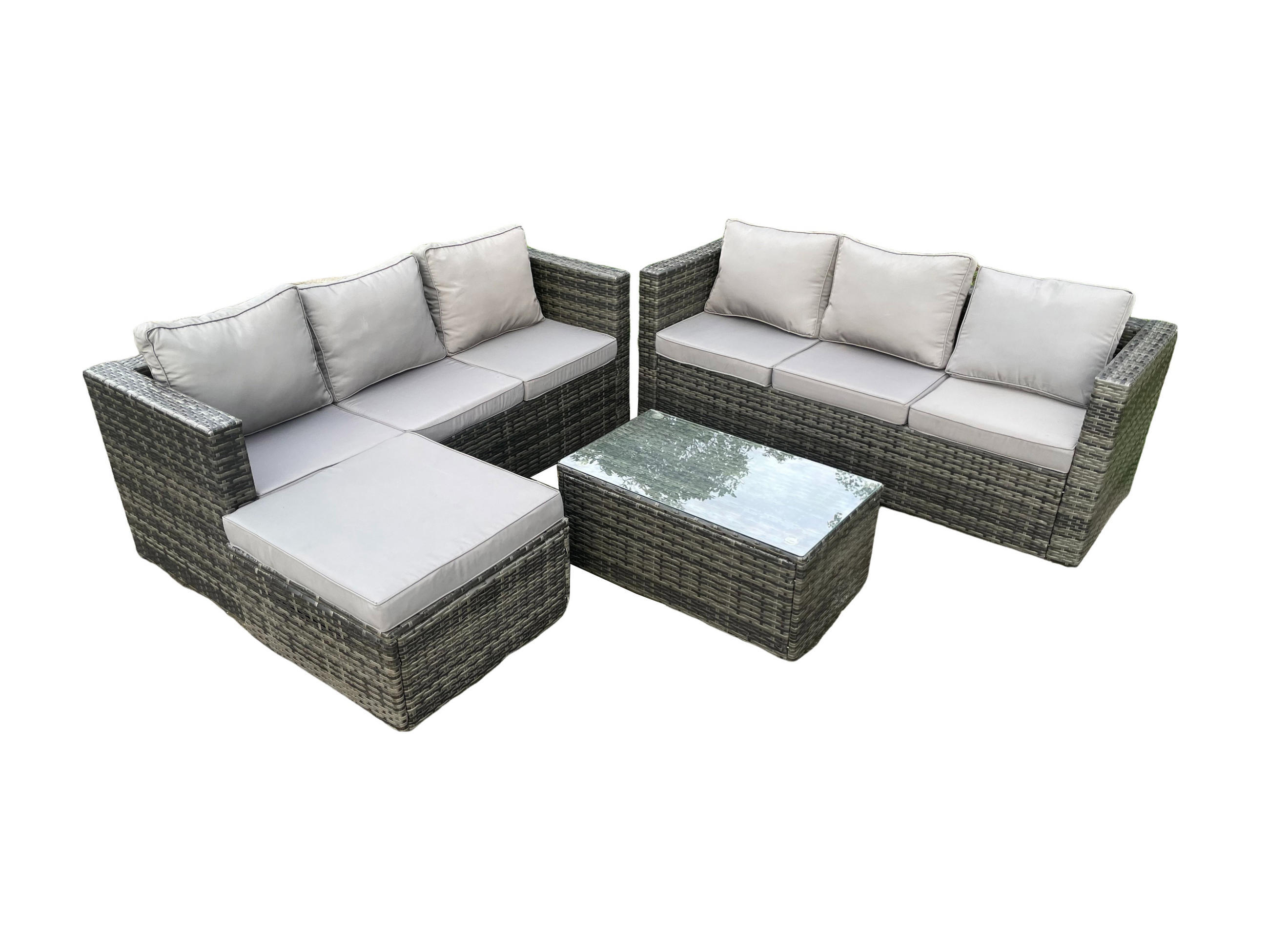 GARTENSOFA SET Polyrattan Dunkelgrau 7-Sitzer - Dunkelgrau, Metall - Fimous