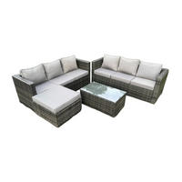 GARTENSOFA SET Polyrattan Dunkelgrau 7-Sitzer - Dunkelgrau, Metall - Fimous
