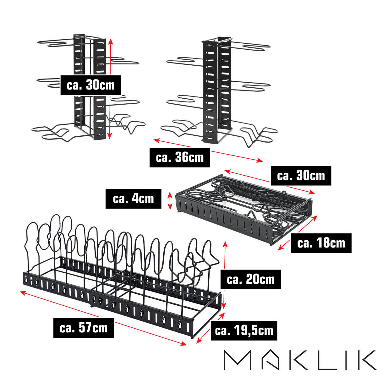 PFANNEN-ORGANIZER 19,5/57/18,5 cm mit 12 Ablagen - Schwarz, Metall (19.5/18.5/57cm) - MAKLIK