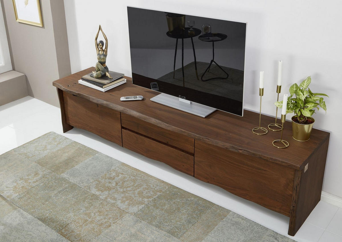 TV-BOARD Akazie 220x45x50 braun lackiert PURE ACACIA #804 - Braun, Holz (45/50/220cm) - Massivmoebel24