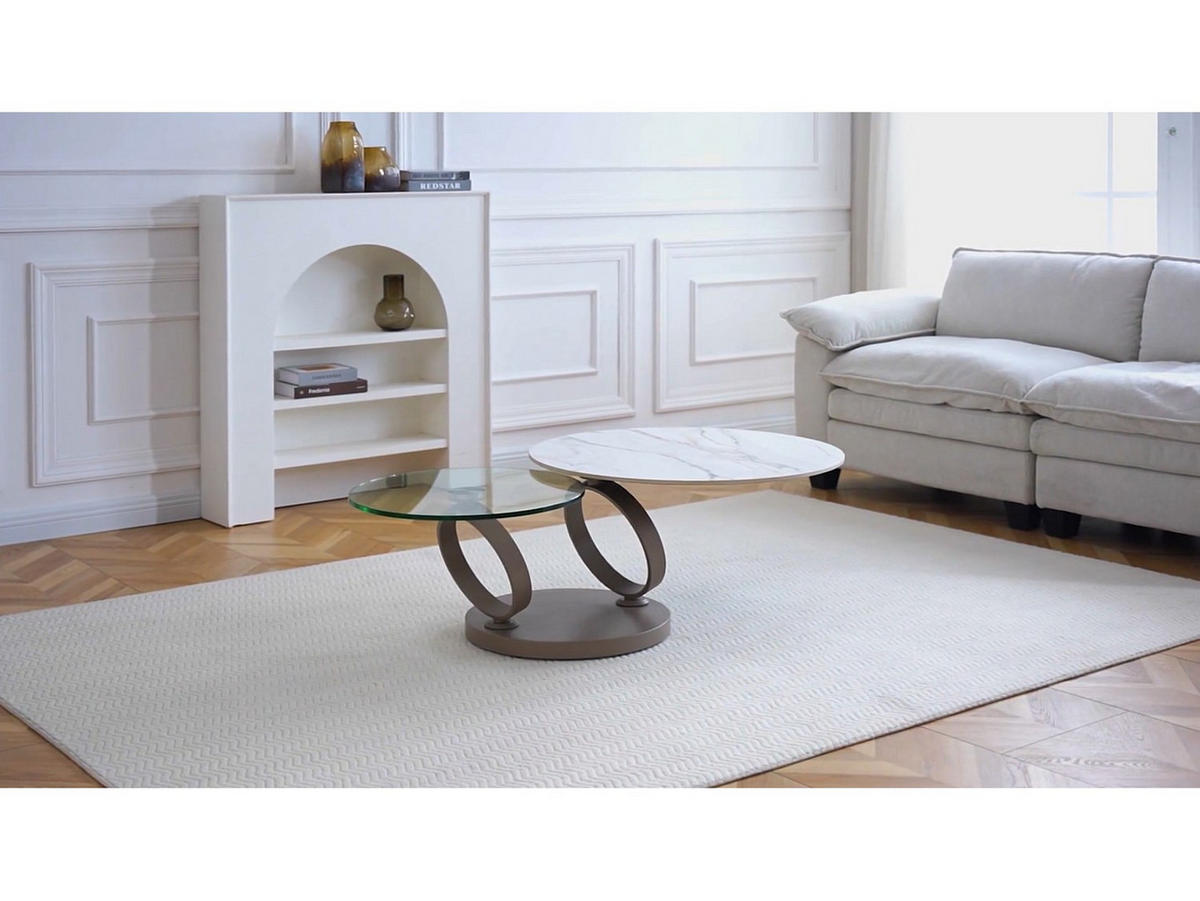 COUCHTISCH modulierbar - 131.5cm x 80cm - Sicherheitsglas - transparent, weiß - JOLINE - Chromfarben, Glas (80/131.5/42cm) - Vente-Unique