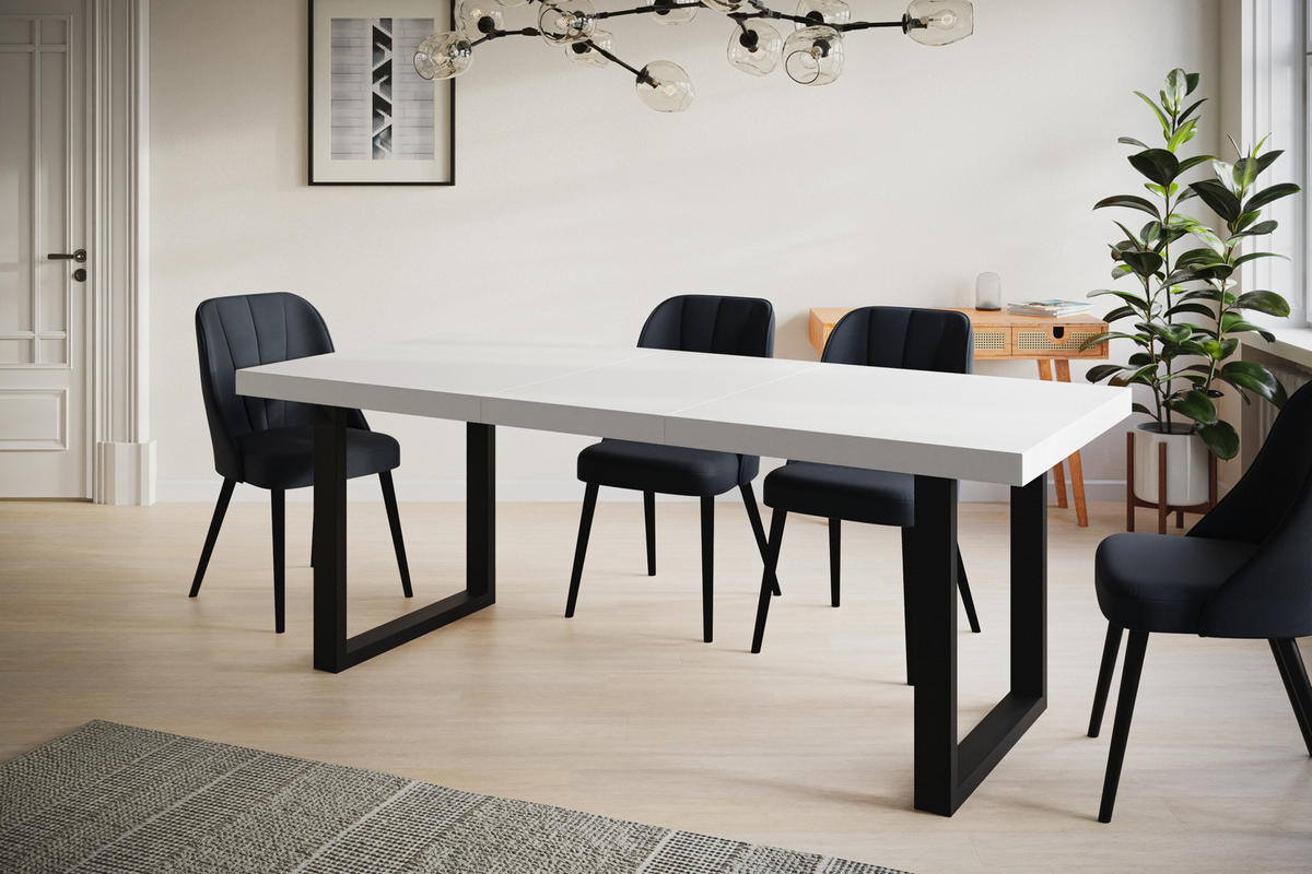 ESSZIMMERTISCH LOFT-U, ausziehbarer Tisch 140-240X80X77 cm, Farbe: Schwarz, mit Metallbeinen in Farbe Schwarz - Schwarz/Weiß, Holzwerkstoff (140/80/77cm) - Alpi-Möbel