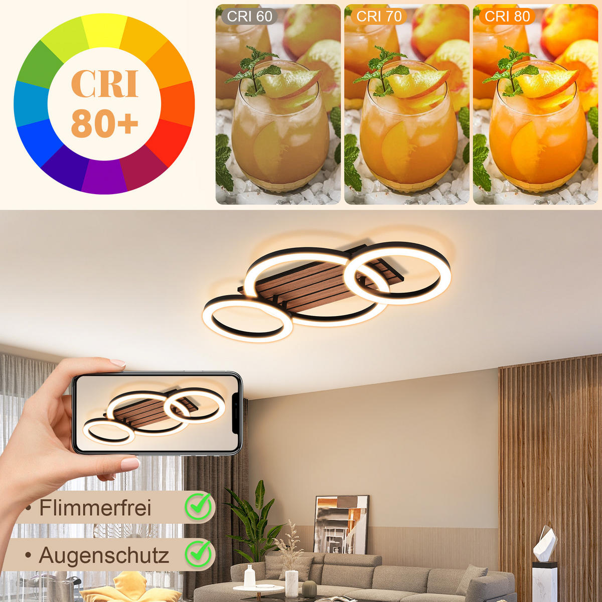 LED DECKENLEUCHTE Krellis 58.4/30/8 cm - Schwarz, Kunststoff/Metall (58.4/30/8cm) - ZMH