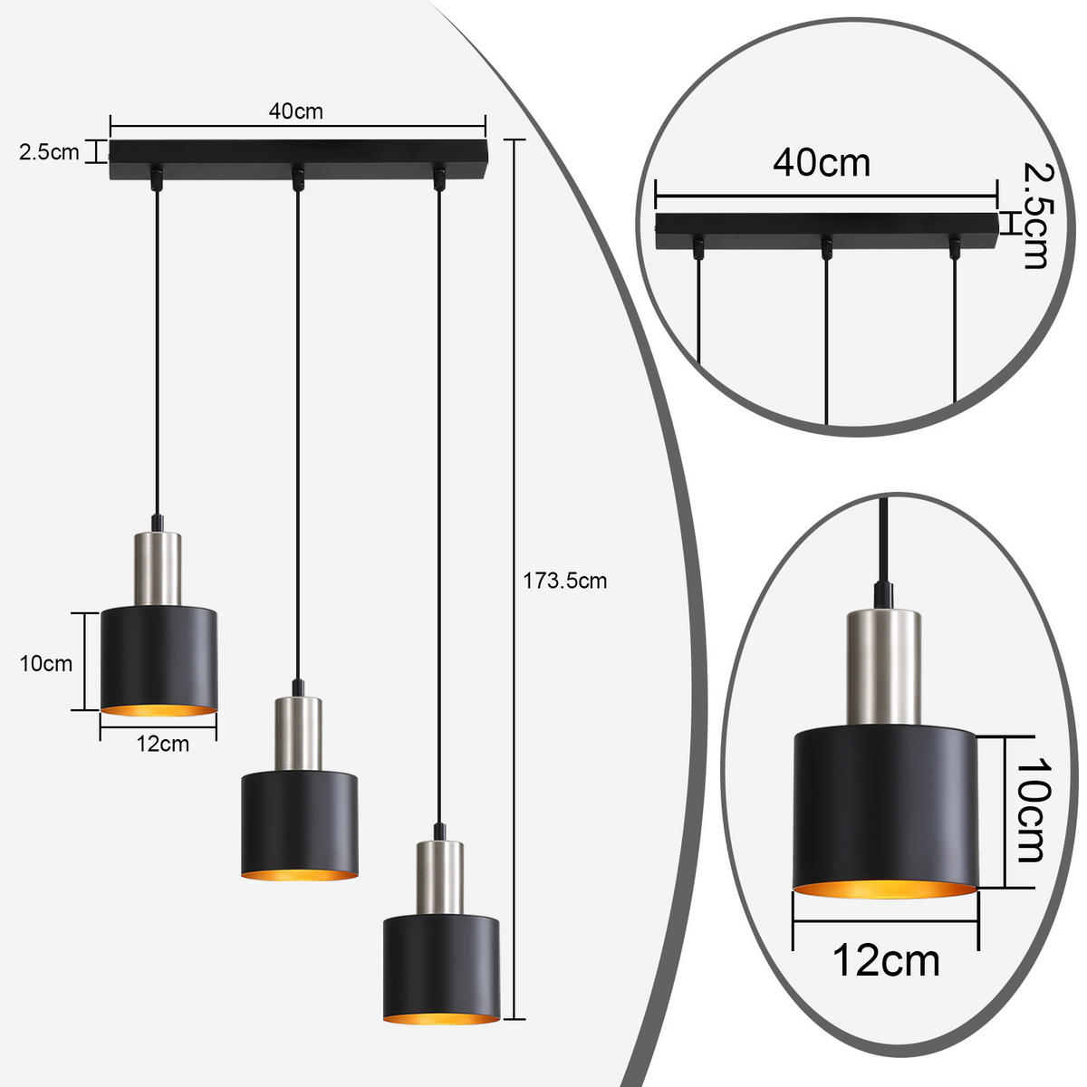 PENDELLEUCHTE Kaelthira 40/12/173.5 cm - Schwarz, Metall (40/12/173.5cm) - ZMH