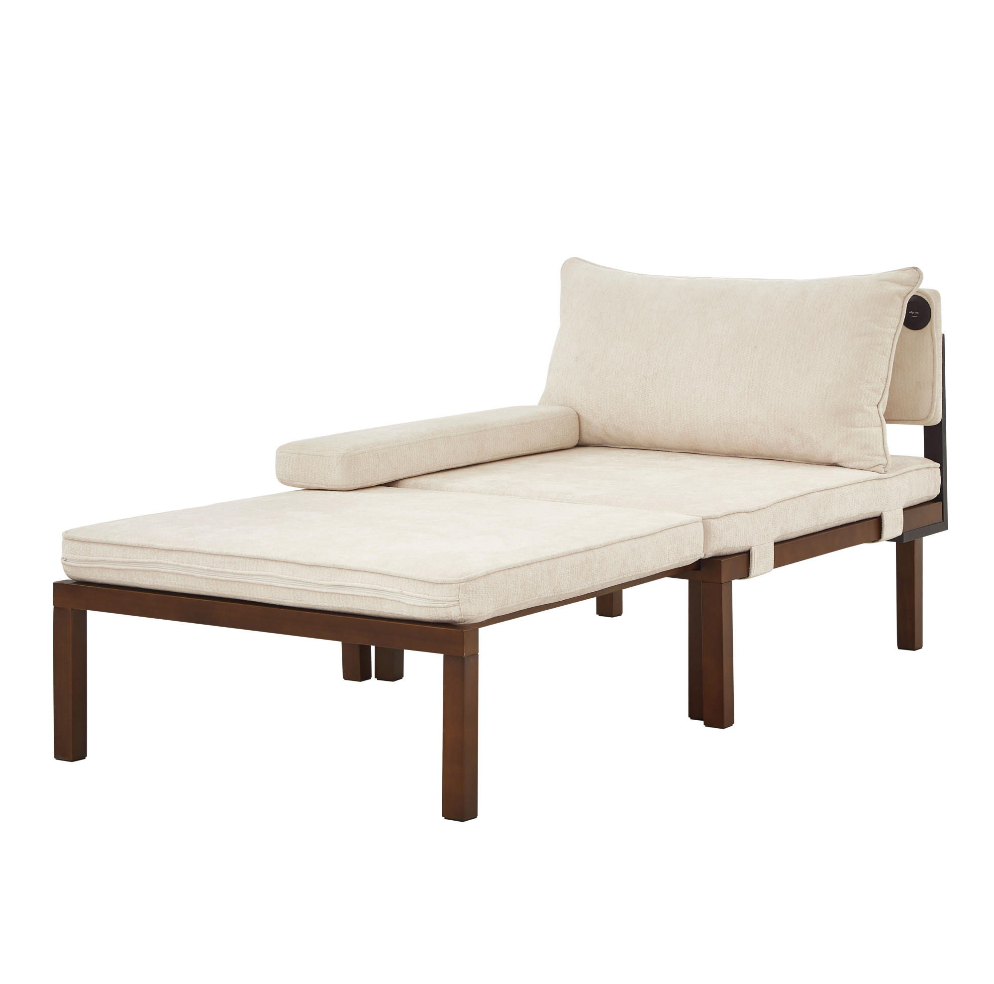SCHLAFSESSEL mit Schlaffunktion, ausziehbar mit USB- und Type-C-Anschluss, platzsparendes 2-in-1-Design, Beige - Beige, Textil (82/79/176cm) - Redom