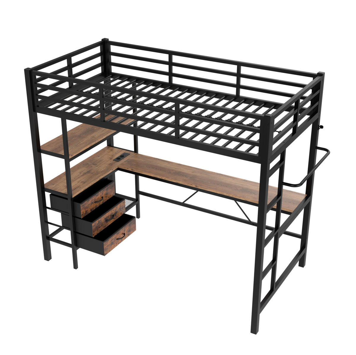 HOCHBETT 90/200 cm Schwarz aus Metall und MDF mit Schreibtisch - Schwarz, Metall (90/200cm) - OKMYHOME