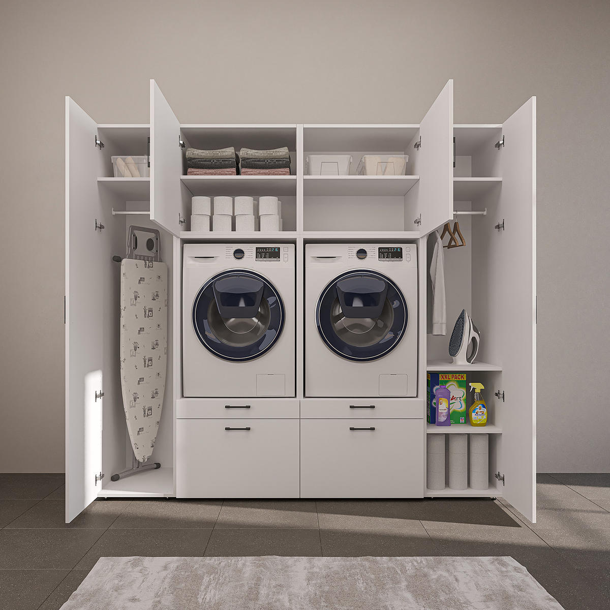 WASCHMASCHINENSCHRANK Serie 2 224cm Breit, 205cm Hoch - Weiß, Holzwerkstoff (224/205/67cm)