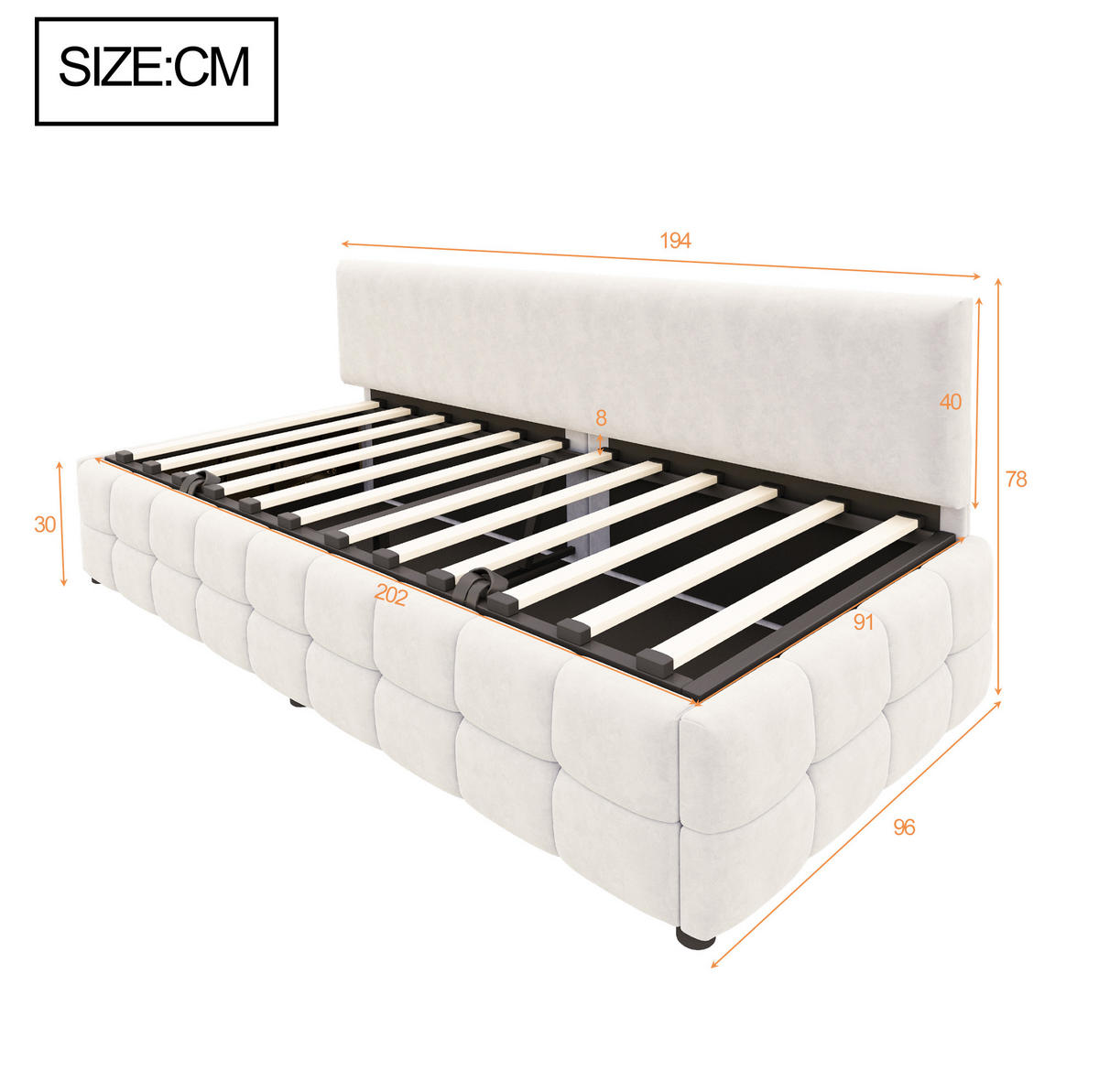 POLSTERBETT 90/200 cm mit hydraulischem Stauraum und Rückenlehne, Samt mit Karomuster, Beige - Beige, Textil (90/200cm) - Redom