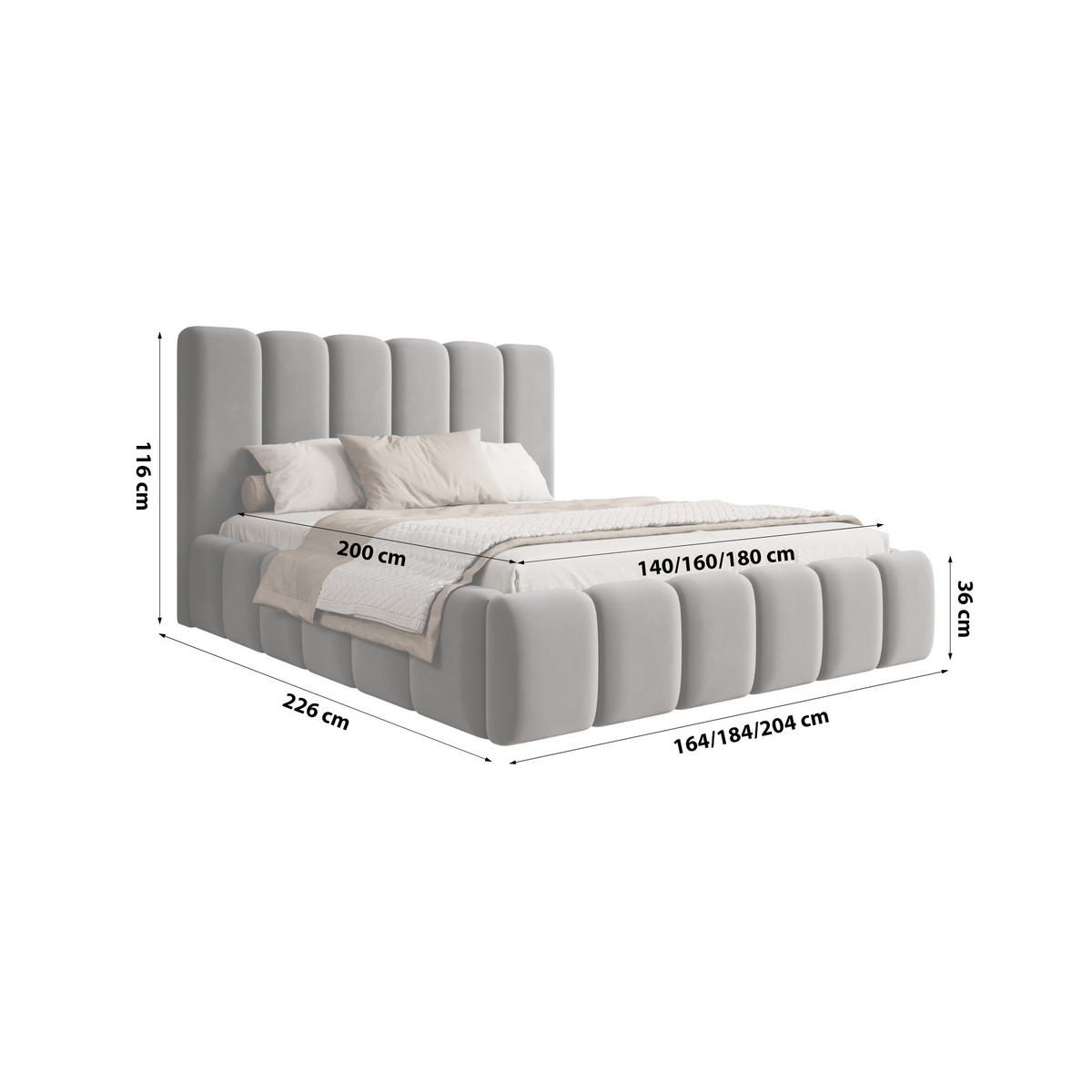 POLSTERBETT Doppelbett Rimini Grau 160x200 cm - Grau, Naturmaterialien (160/200cm) - Meblito