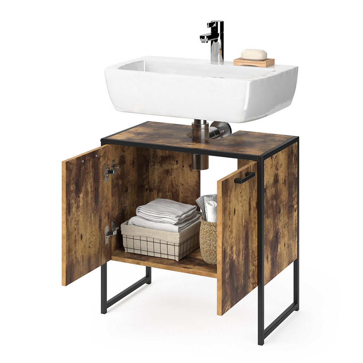 WASCHBECKENUNTERSCHRANK Fyrk Antikholz 60 x 60 cm - Alteiche/Schwarz, Holzwerkstoff (60/60/33cm) - Vicco