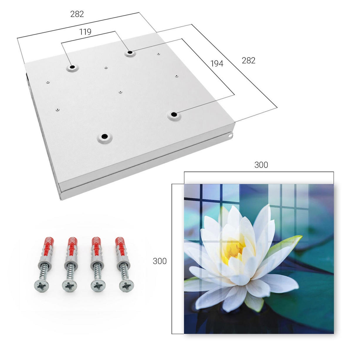 SCHLÜSSELBOX Weiß 30x30 cm – Türöffnung nach rechts - Seerose - Grün, Metall (30/30/5cm) - TULUP