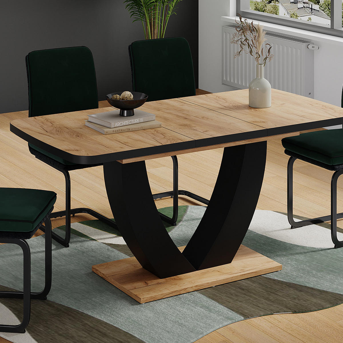JEDÁLENSKÝ STÔL Fenaro Čierna/dubová - čierna/farba duba, kompozitné drevo (80/120/77.4cm) - Vicco